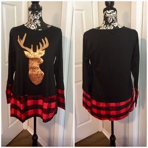 Black Reindeer Plaid Top with Gold Sequin 💕 also in PLUS)💕
